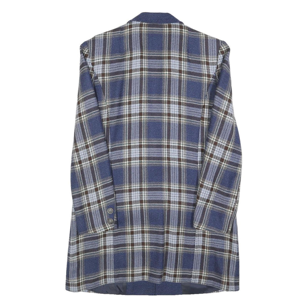 RENE SCHAAD Womens Blue & Brown Check Wool Button Jacket S Woven Classic
