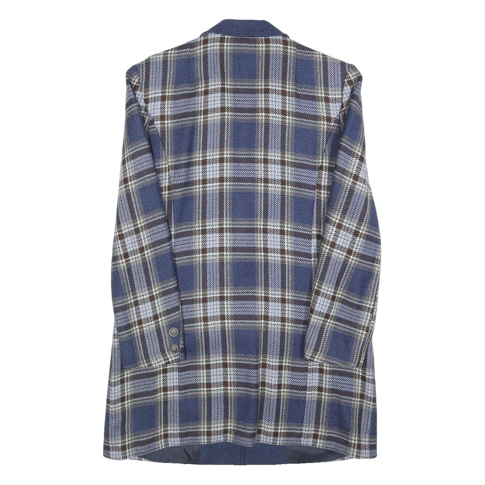 RENE SCHAAD Womens Blue & Brown Check Wool Button Jacket S Woven Classic