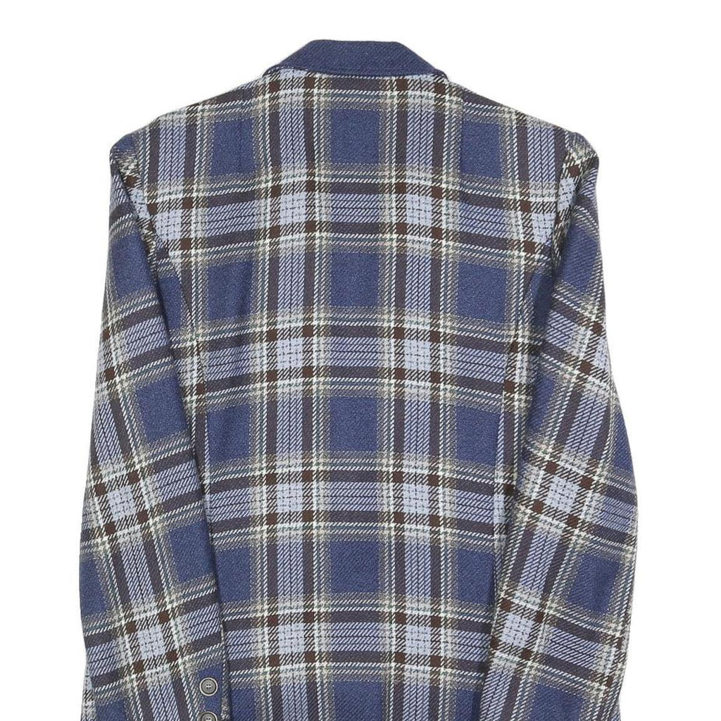 RENE SCHAAD Womens Blue & Brown Check Wool Button Jacket S Woven Classic