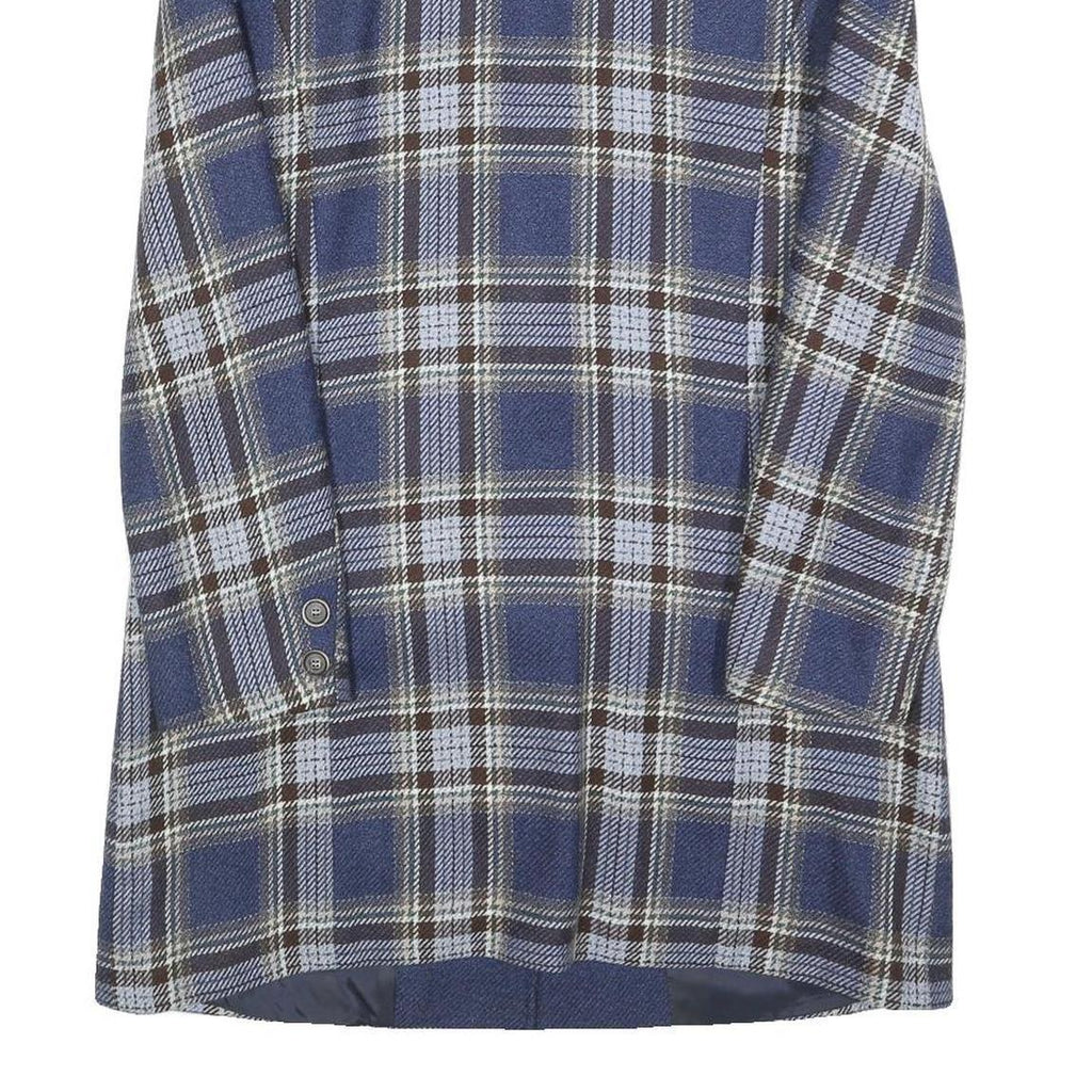 RENE SCHAAD Womens Blue & Brown Check Wool Button Jacket S Woven Classic