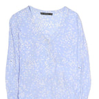 ZARA Womens Blue & White Polka Dot Long Sleeve V-Neck Top XS Lightweight
