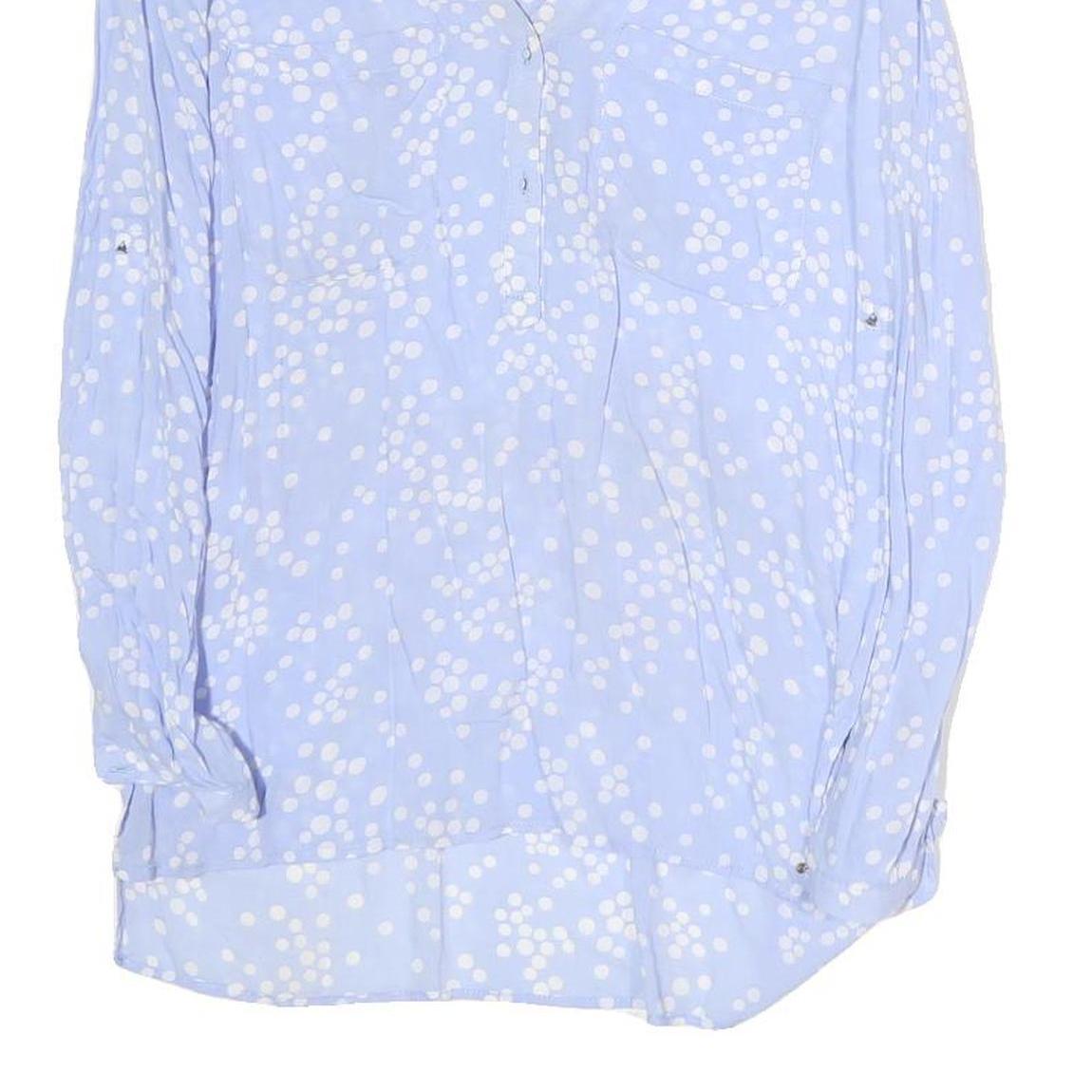 ZARA Womens Blue & White Polka Dot Long Sleeve V-Neck Top XS Lightweight