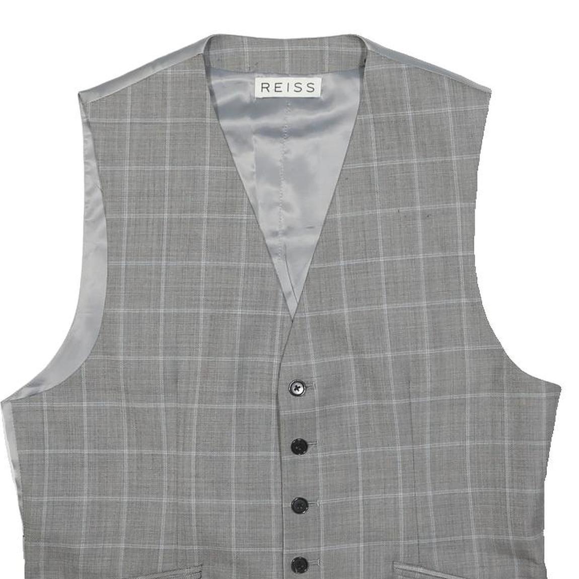 REISS Mens Grey Check Waistcoat Cotton Blend M Woven Classic Button Closure