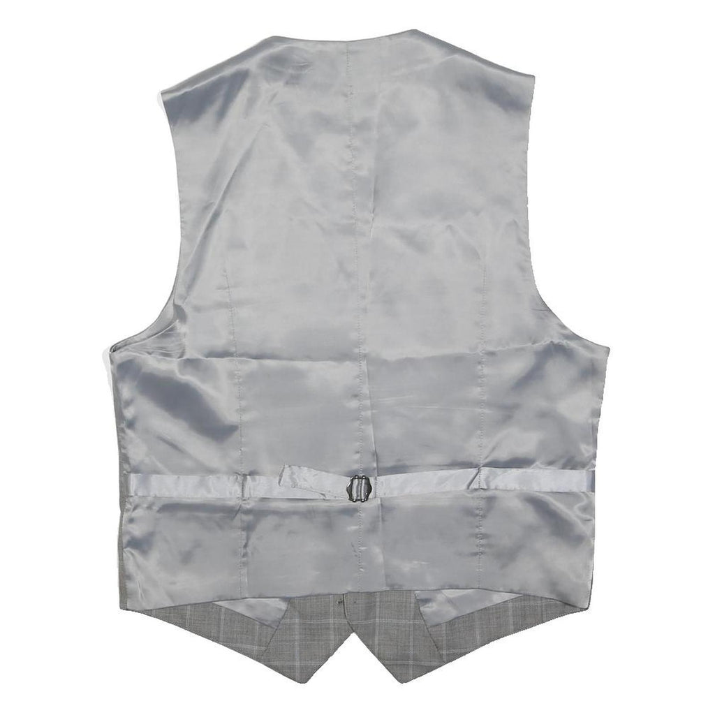 REISS Mens Grey Check Waistcoat Cotton Blend M Woven Classic Button Closure