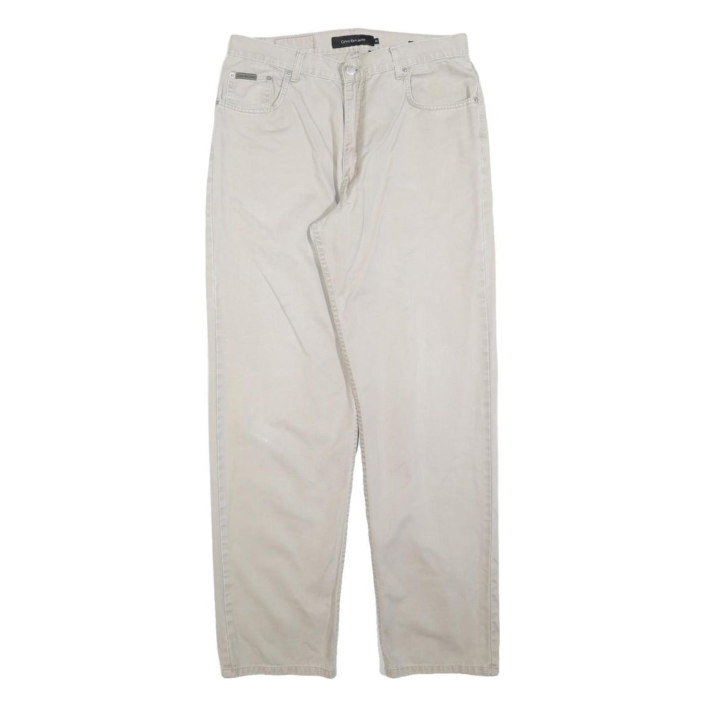 CALVIN KLEIN JEANS Mens Cotton Blend Beige Relaxed Straight Trousers W34 L32