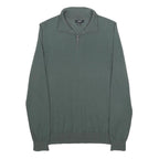 REISS Mens Green Pullover Plain Quarter Zip Basic Knit S Wool Jumper