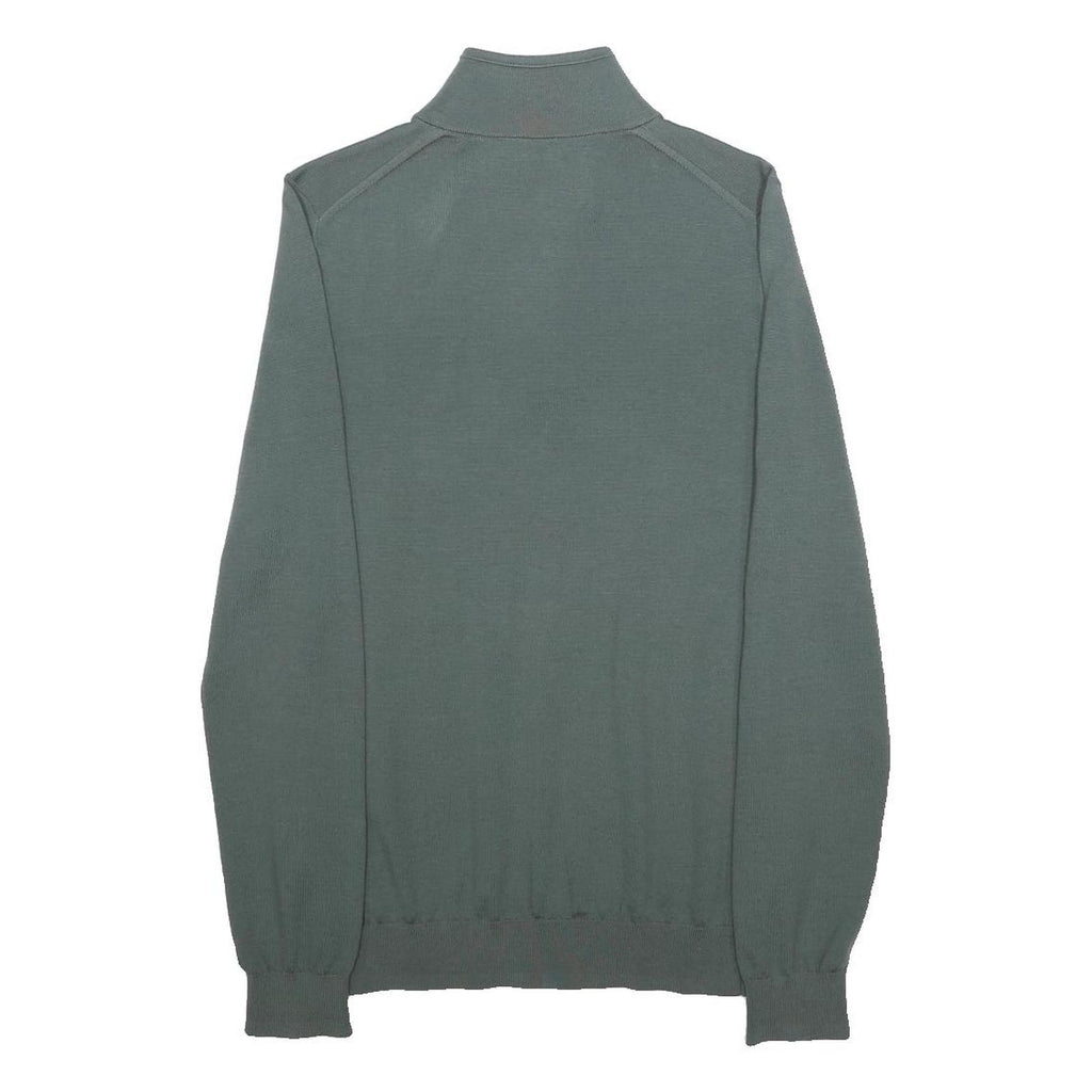 REISS Mens Green Pullover Plain Quarter Zip Basic Knit S Wool Jumper