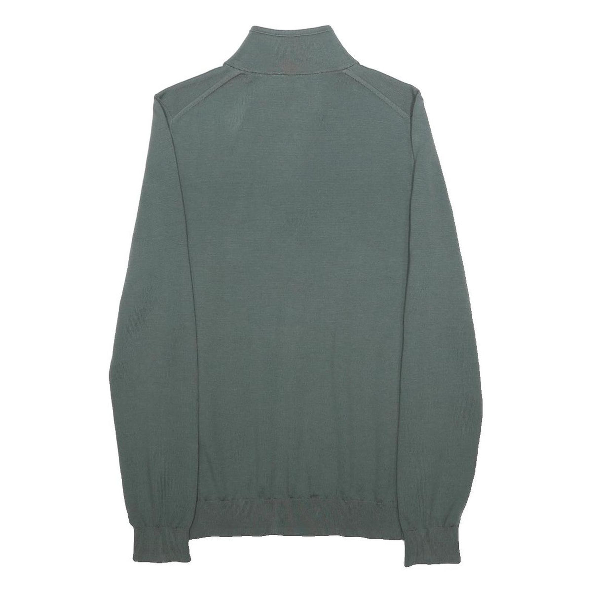 REISS Mens Green Pullover Plain Quarter Zip Basic Knit S Wool Jumper