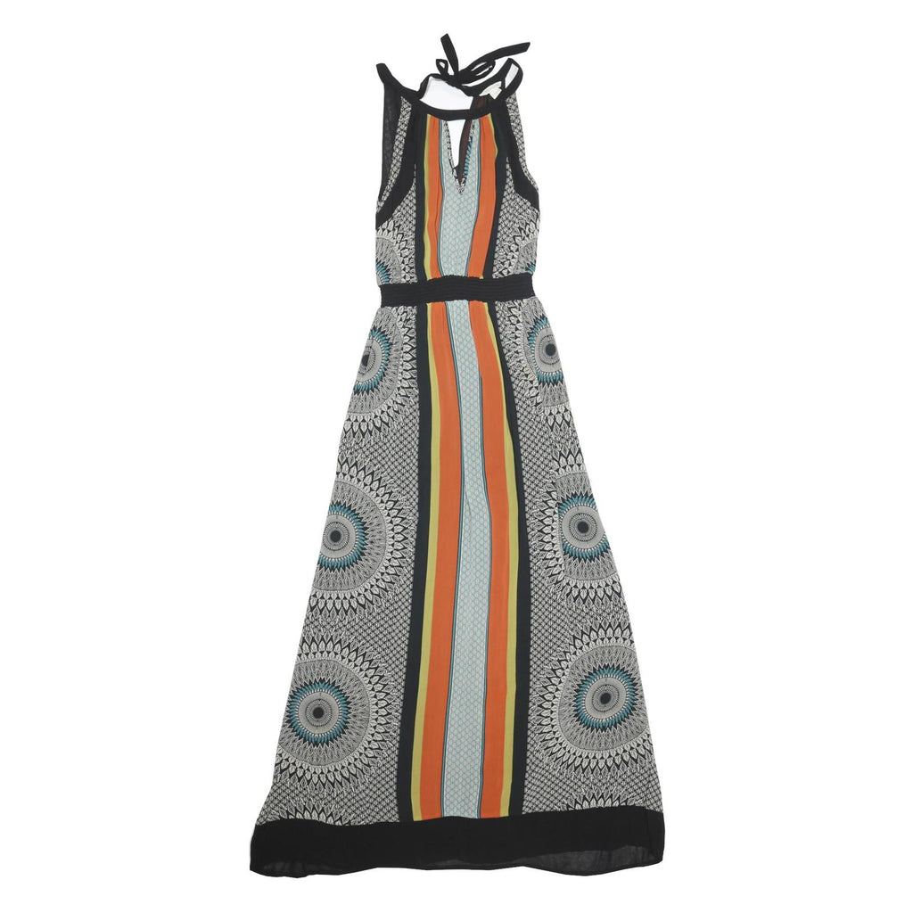 MONSOON Womens Black & Multicoloured Striped Pattern Maxi Dress Viscose