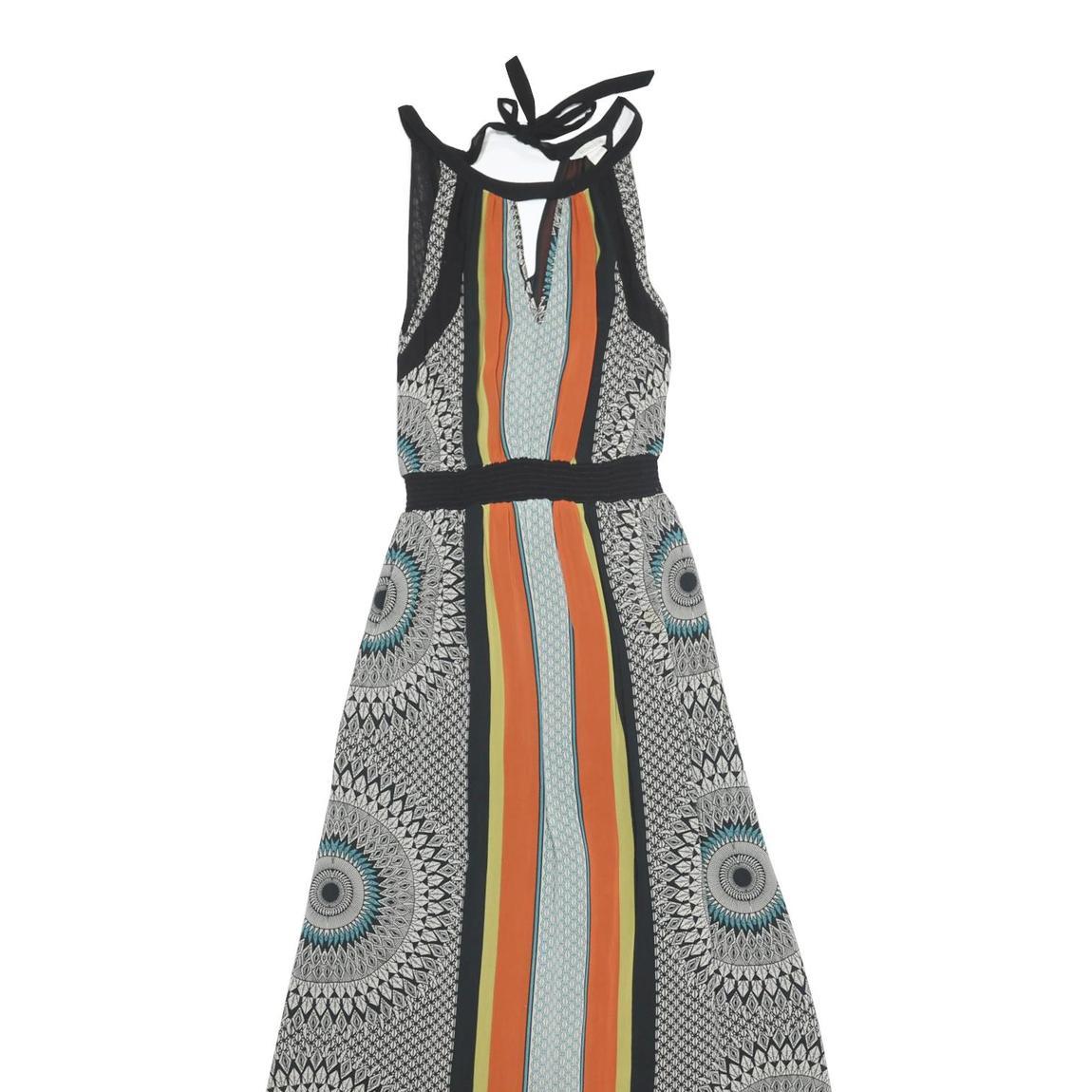 MONSOON Womens Black & Multicoloured Striped Pattern Maxi Dress Viscose