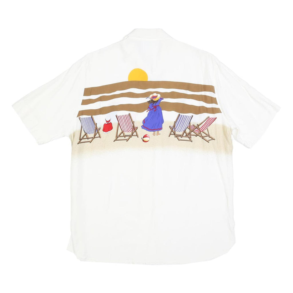 TENDENZA Womens White Beach Scene Printed Shirt L Summer Casual Holiday Style