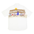 TENDENZA Womens White Beach Scene Printed Shirt L Summer Casual Holiday Style