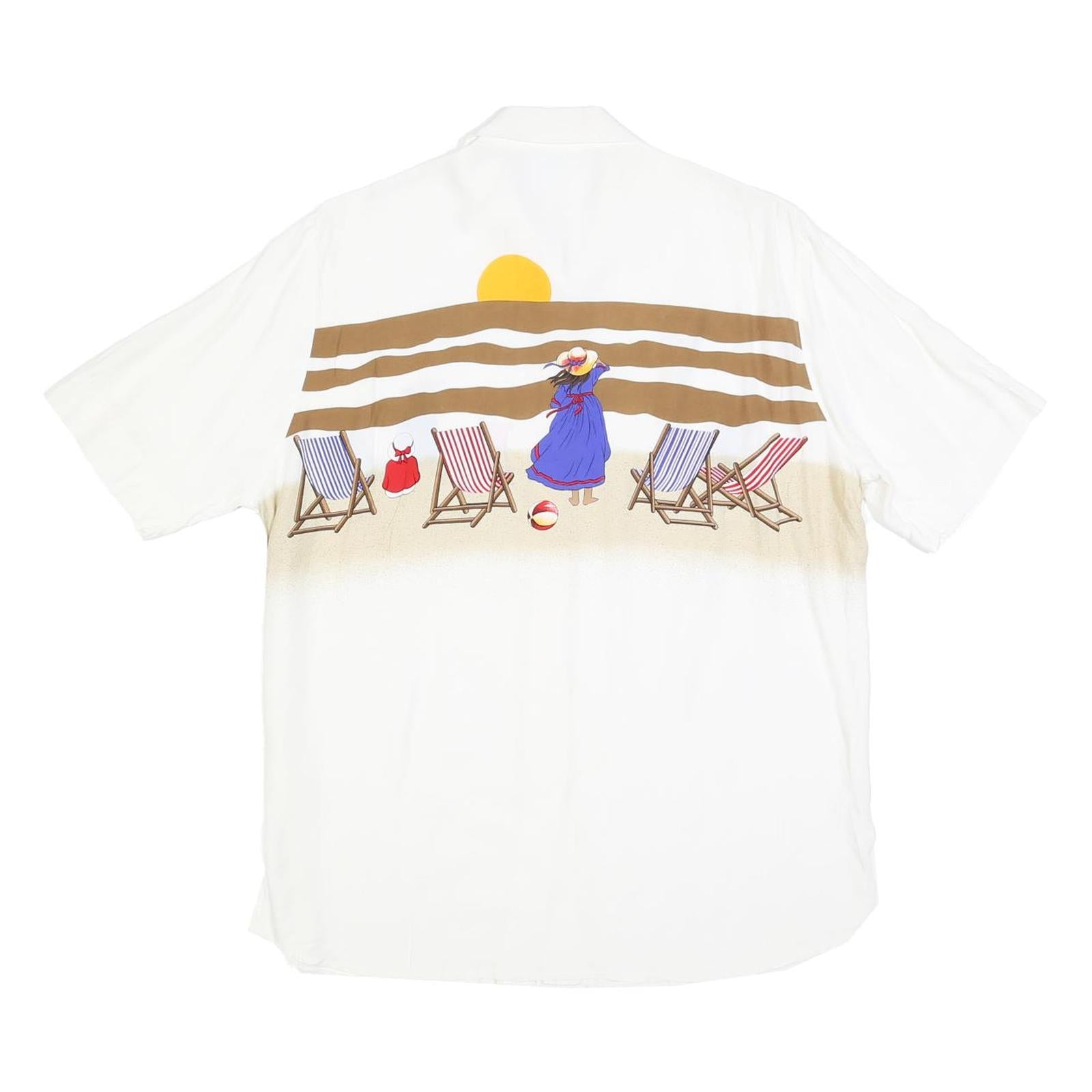 TENDENZA Womens White Beach Scene Printed Shirt L Summer Casual Holiday Style