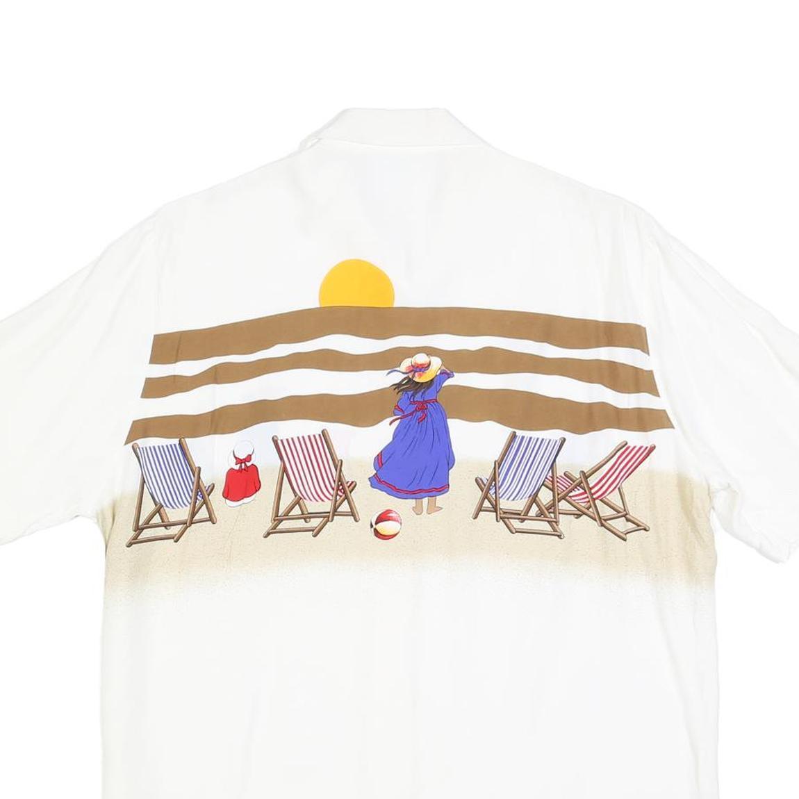 TENDENZA Womens White Beach Scene Printed Shirt L Summer Casual Holiday Style