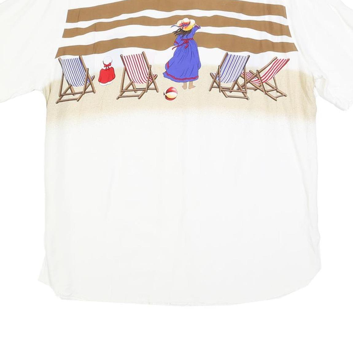 TENDENZA Womens White Beach Scene Printed Shirt L Summer Casual Holiday Style