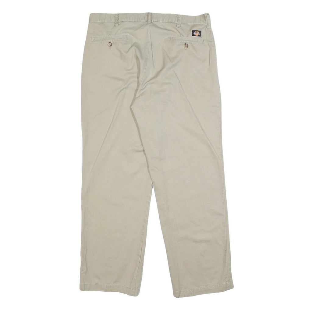 DICKIES Mens Cotton Beige Regular Straight Trousers W36 L32 Classic Workwear Zip