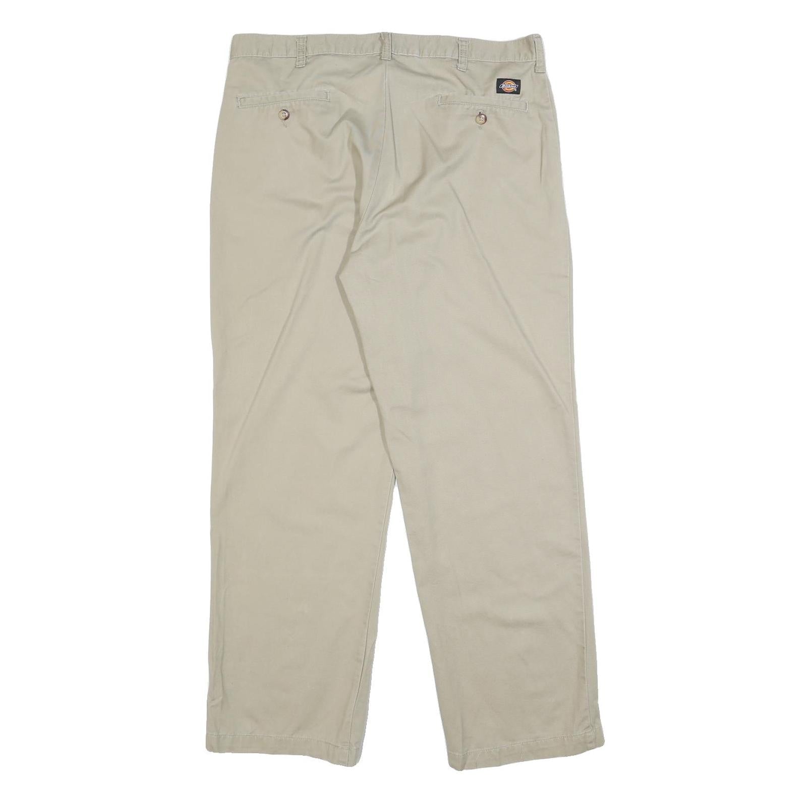 DICKIES Mens Cotton Beige Regular Straight Trousers W36 L32 Classic Workwear Zip
