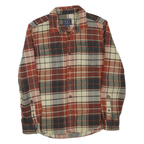 AMERICAN EAGLE Mens Beige & Maroon Plaid Shirt L Casual Cotton Blend Long Sleeve