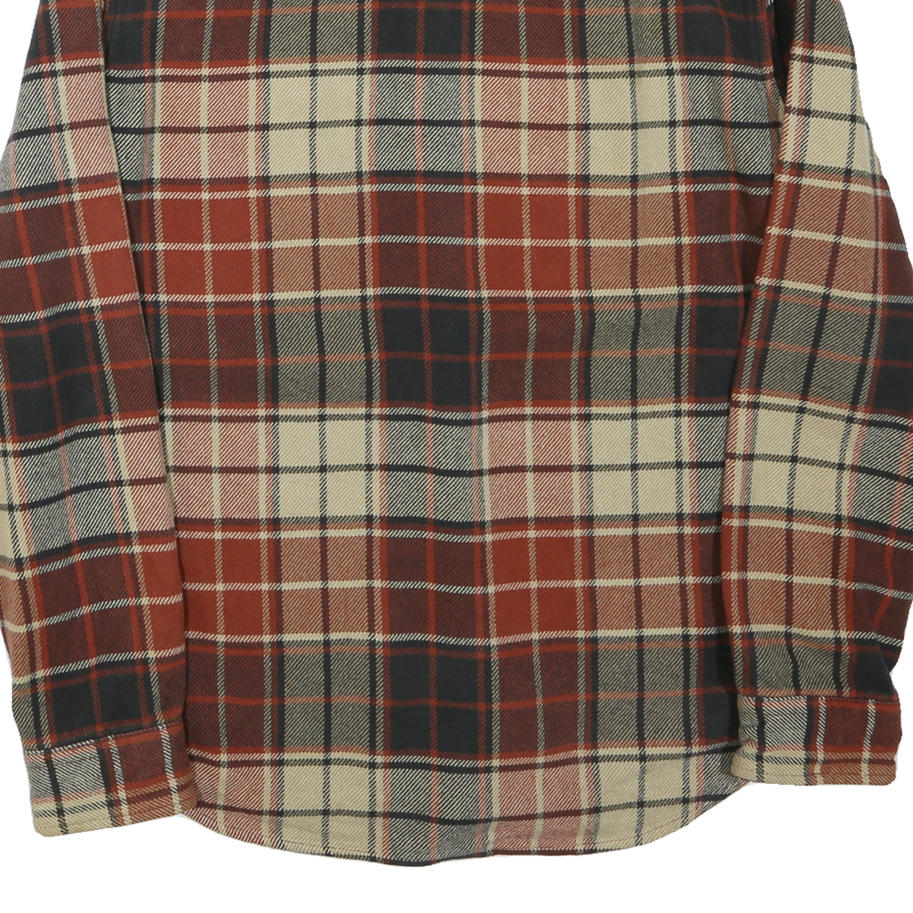 AMERICAN EAGLE Mens Beige & Maroon Plaid Shirt L Casual Cotton Blend Long Sleeve