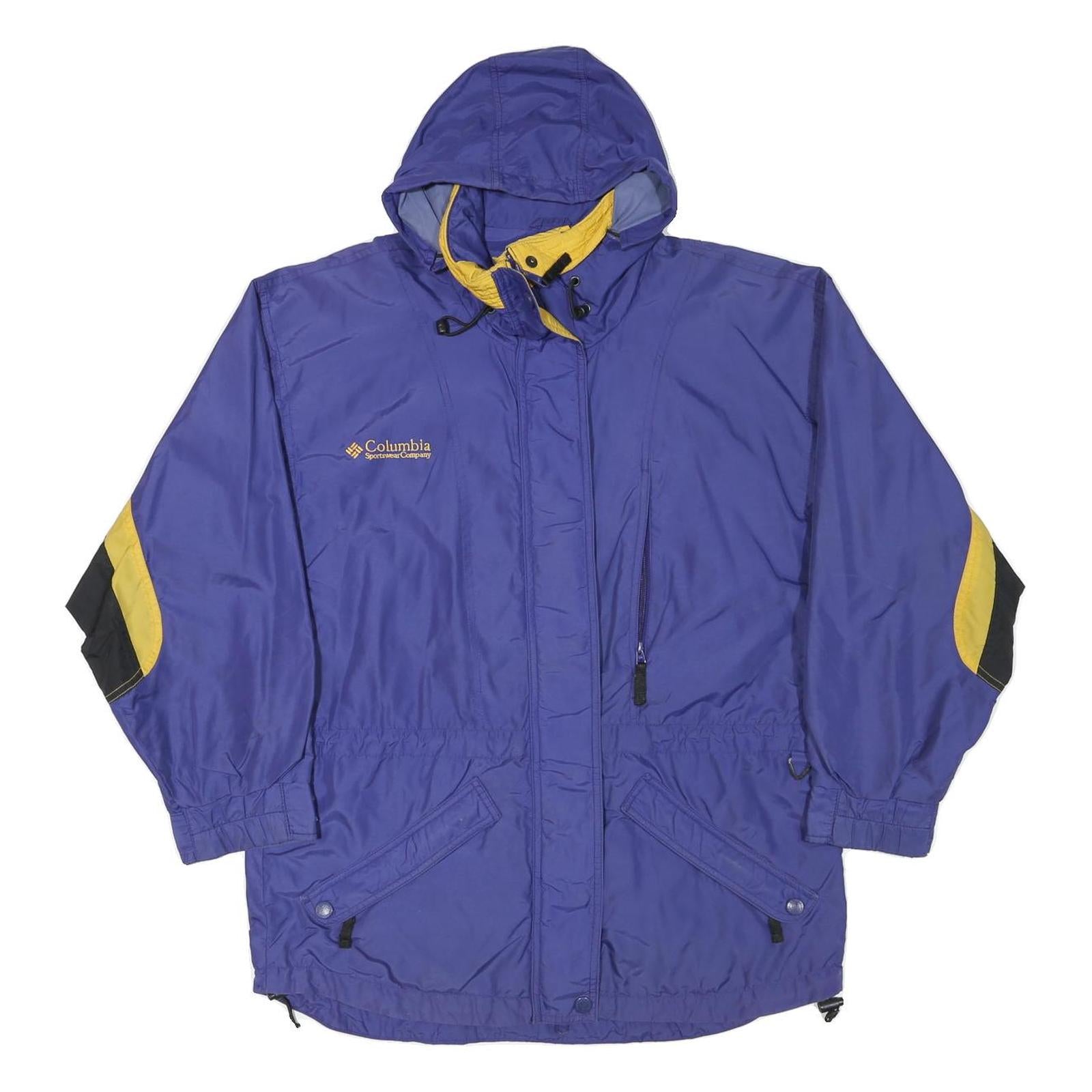 COLUMBIA Womens Blue & Yellow Outdoor Jacket S Polyester Blend Zip Hooded