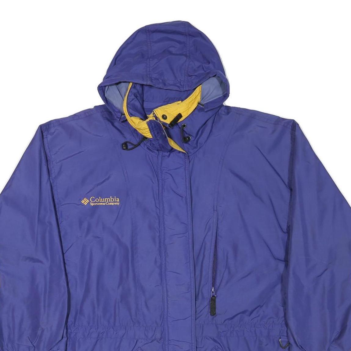 COLUMBIA Womens Blue & Yellow Outdoor Jacket S Polyester Blend Zip Hooded