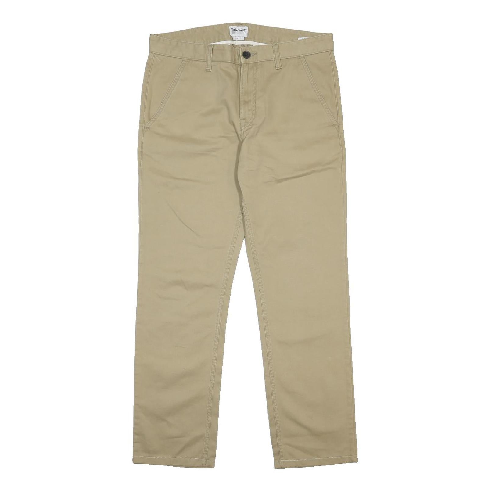 TIMBERLAND Mens Cotton Beige Regular Straight Trousers W32 L32 Casual Classic