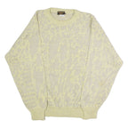 PERRONE MODA Mens Patterned Jumper Yellow Crazy Pattern Crew Neck 90s M