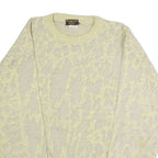 PERRONE MODA Mens Patterned Jumper Yellow Crazy Pattern Crew Neck 90s M