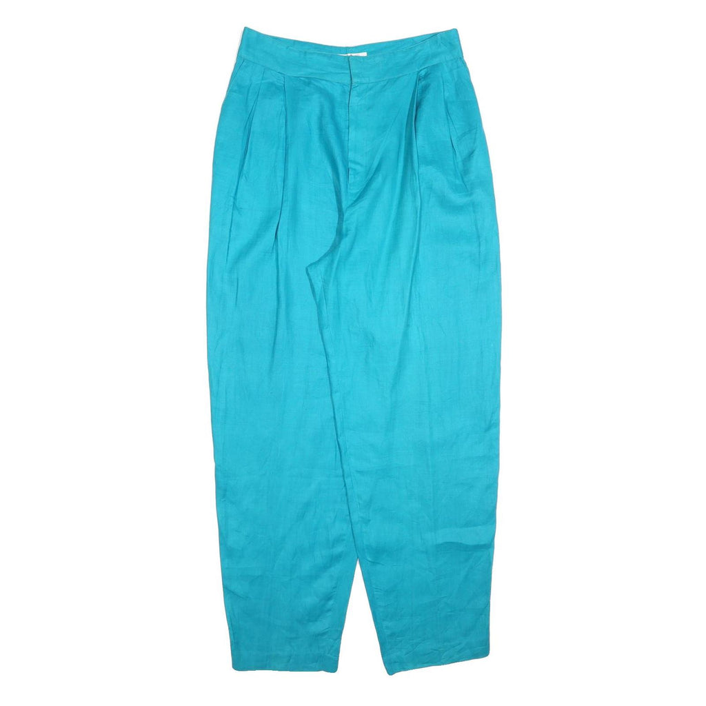 ELLEN TRACY Womens Linen Turquoise Relaxed Trousers W32 L30 Casual Summer Zip