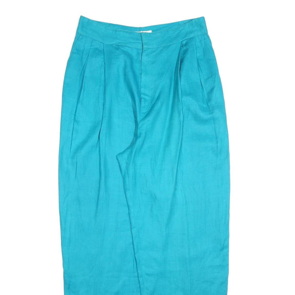 ELLEN TRACY Womens Linen Turquoise Relaxed Trousers W32 L30 Casual Summer Zip