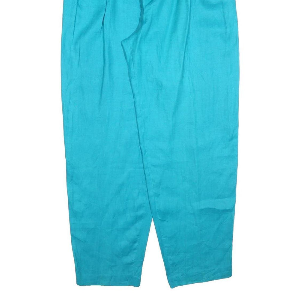 ELLEN TRACY Womens Linen Turquoise Relaxed Trousers W32 L30 Casual Summer Zip