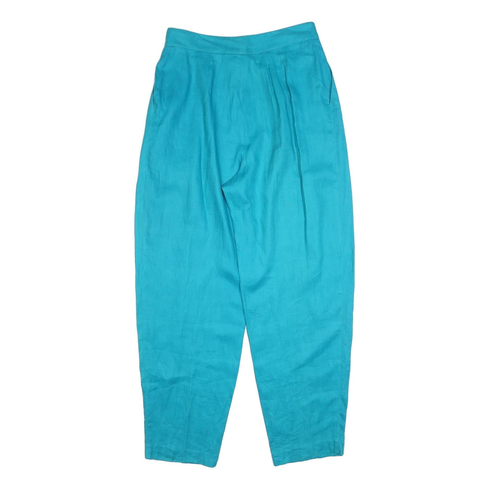 ELLEN TRACY Womens Linen Turquoise Relaxed Trousers W32 L30 Casual Summer Zip