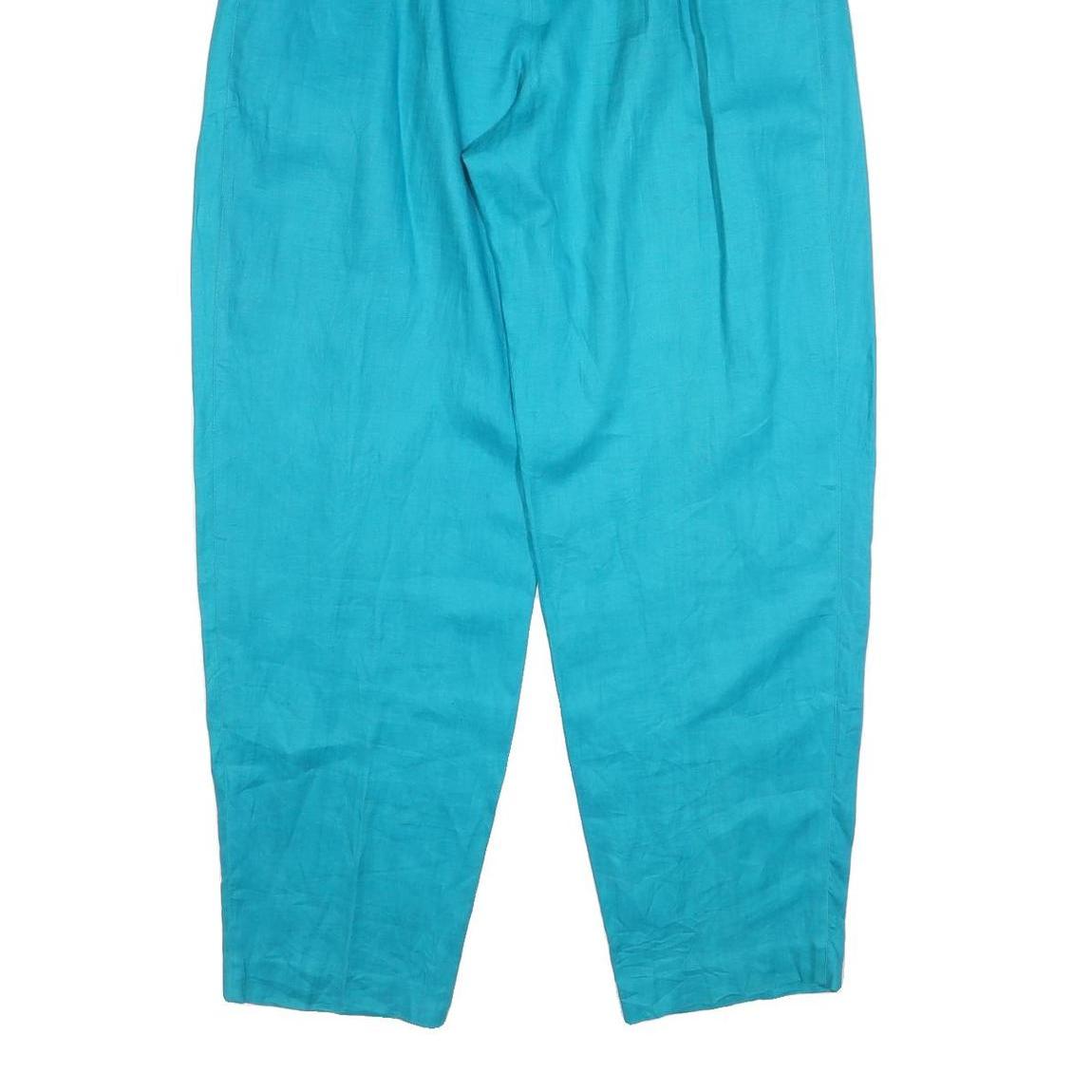 ELLEN TRACY Womens Linen Turquoise Relaxed Trousers W32 L30 Casual Summer Zip