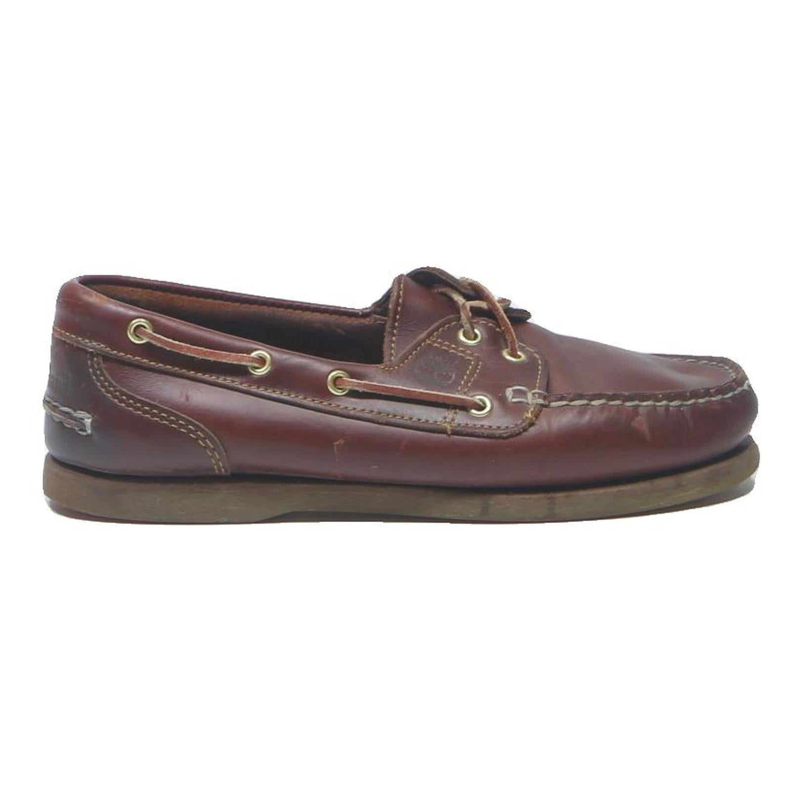 & SONS Womens Brown Leather Loafer Shoes UK 5 Casual Slip On Boat Style