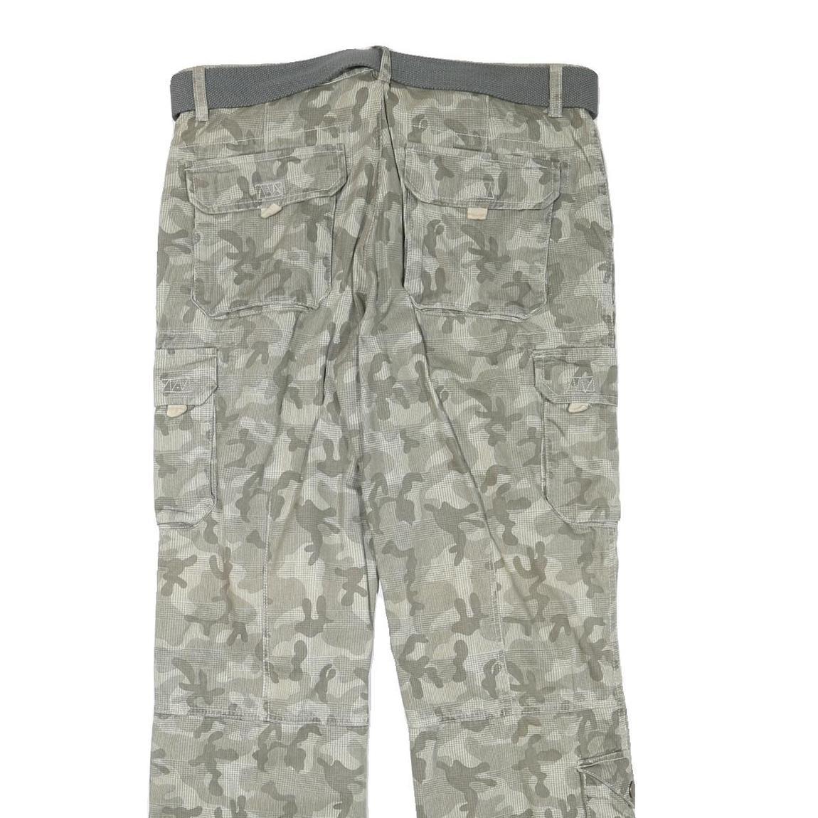 YOU Mens Cotton Blend Grey Camouflage Regular Cargo Trousers W34 L32 Belted