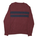 TOMMY HILFIGER Mens Maroon & Navy Patterned Jumper Crew Neck Basic Knit L Cotton