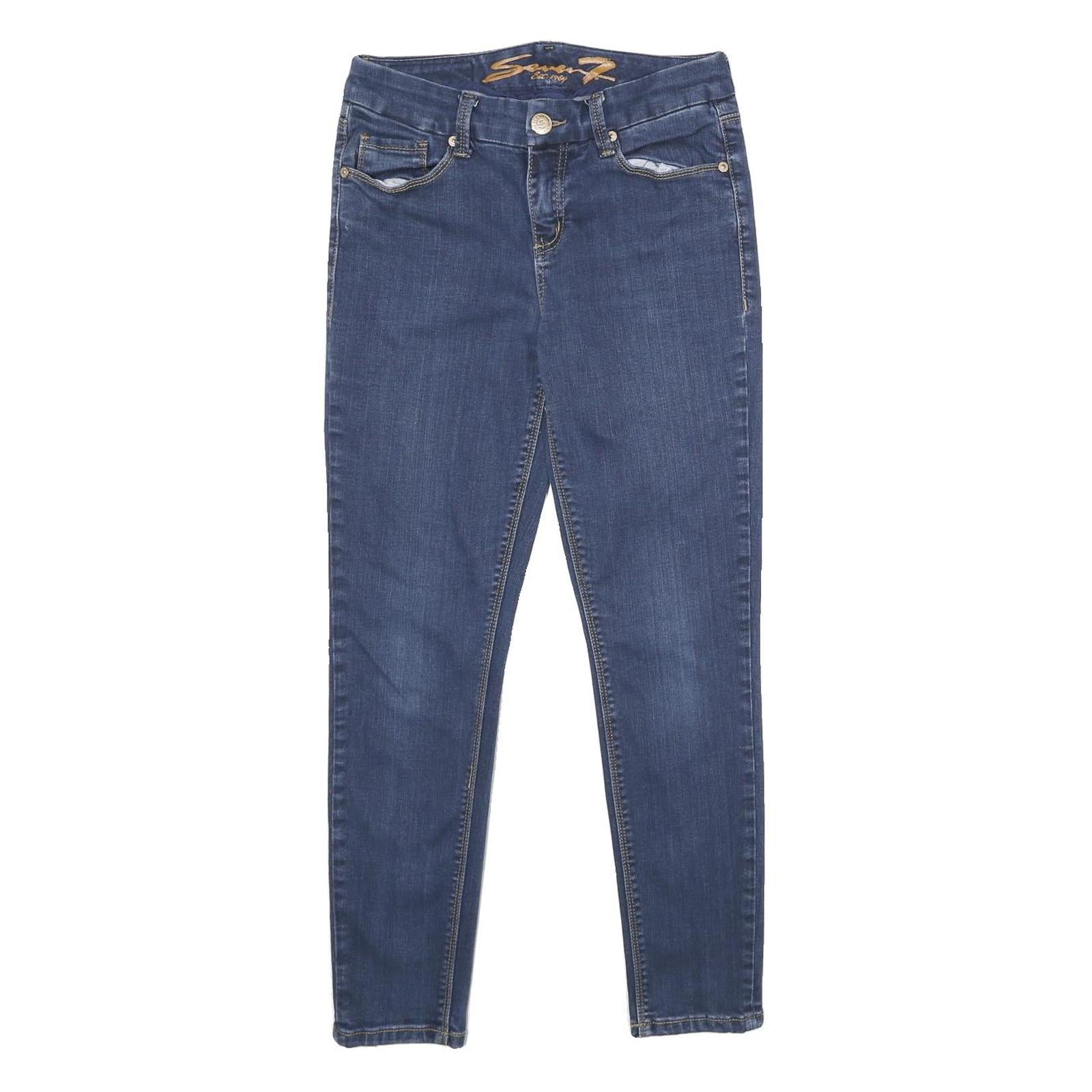 7 FOR ALL MANKIND Womens Slim Blue Denim Jeans W26 L26 Signature Stitching Zip