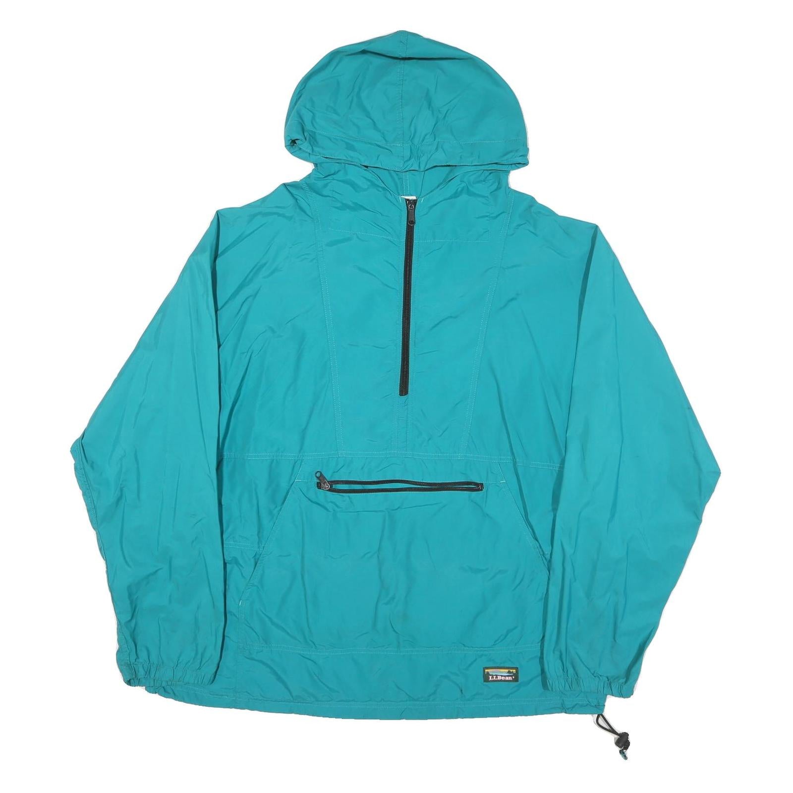 LL BEAN Mens Blue Outdoor Jacket XL Polyester Blend Zip Hooded Plain Windbreaker