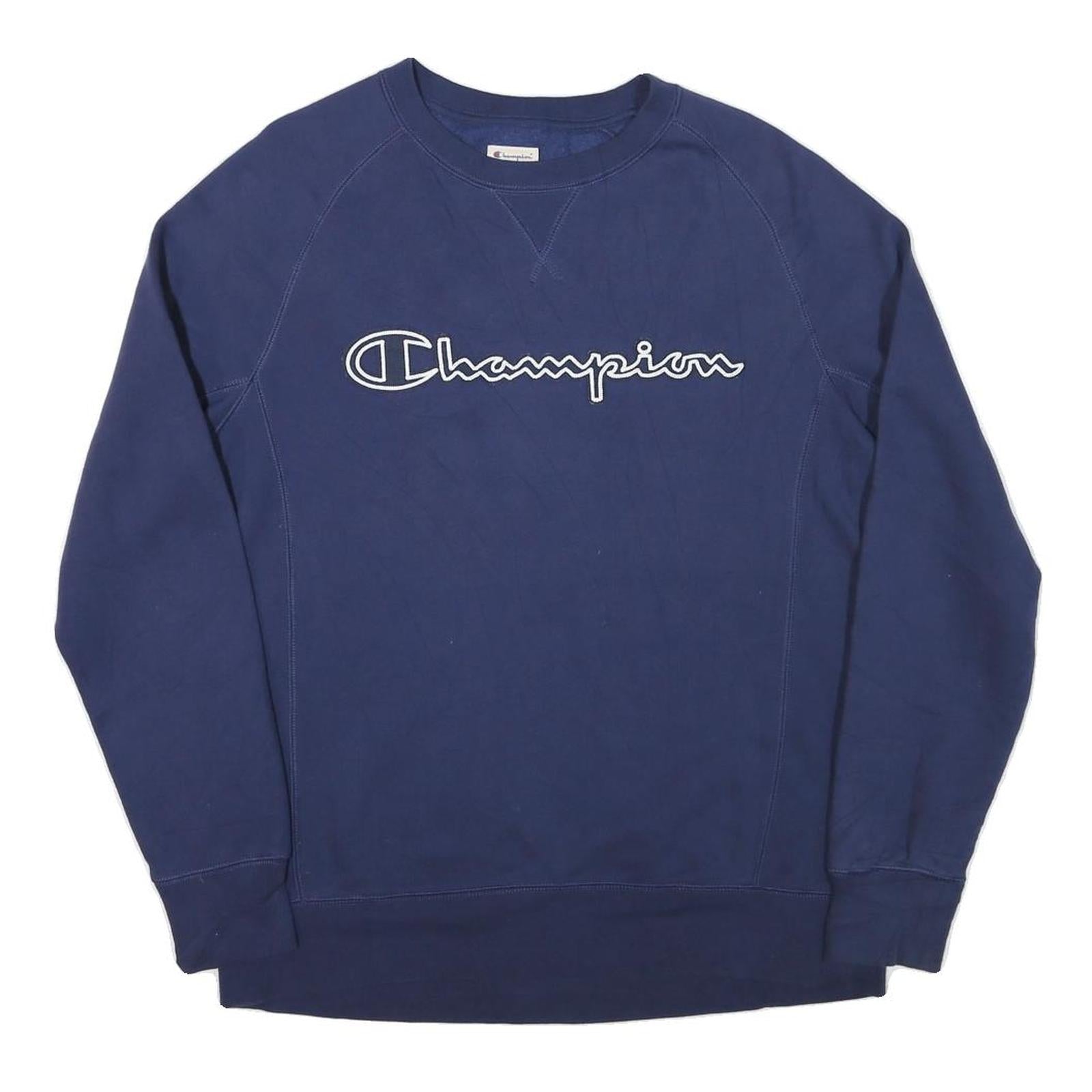 CHAMPION Mens Blue Cotton Blend Crew Neck Sweatshirt M Embroidered Logo