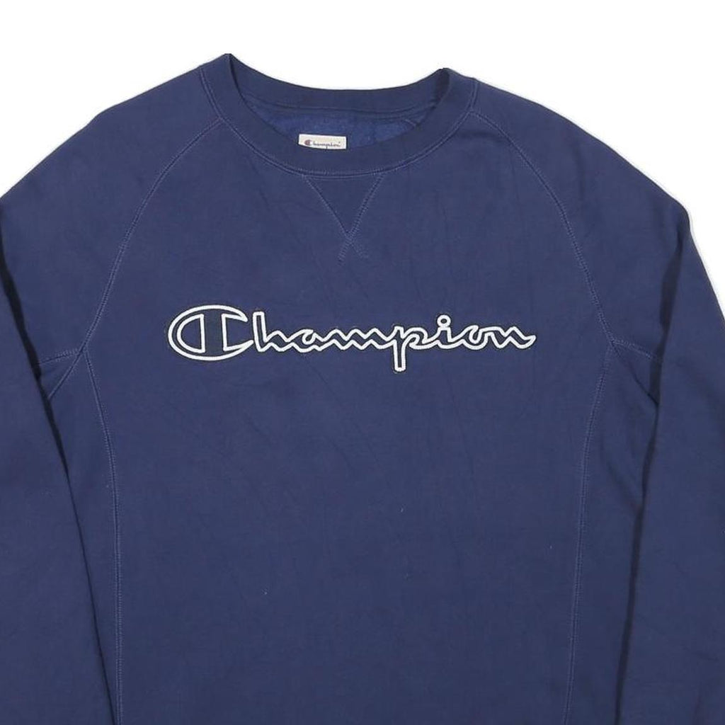 CHAMPION Mens Blue Cotton Blend Crew Neck Sweatshirt M Embroidered Logo