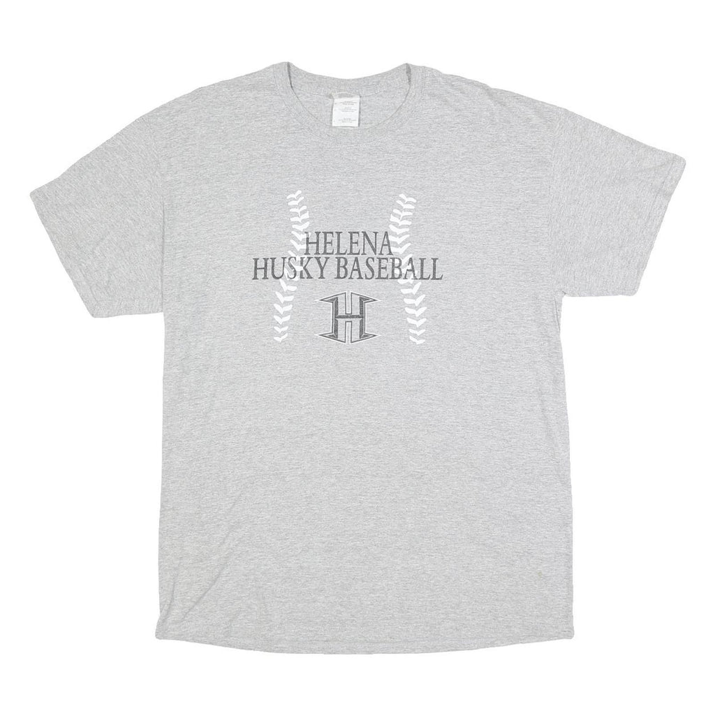 GILDAN Mens Grey Helena Husky Baseball T-Shirt L Short Sleeve Crew Neck Cotton