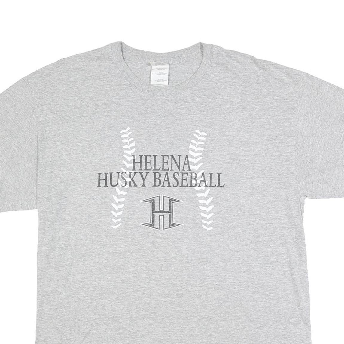 GILDAN Mens Grey Helena Husky Baseball T-Shirt L Short Sleeve Crew Neck Cotton