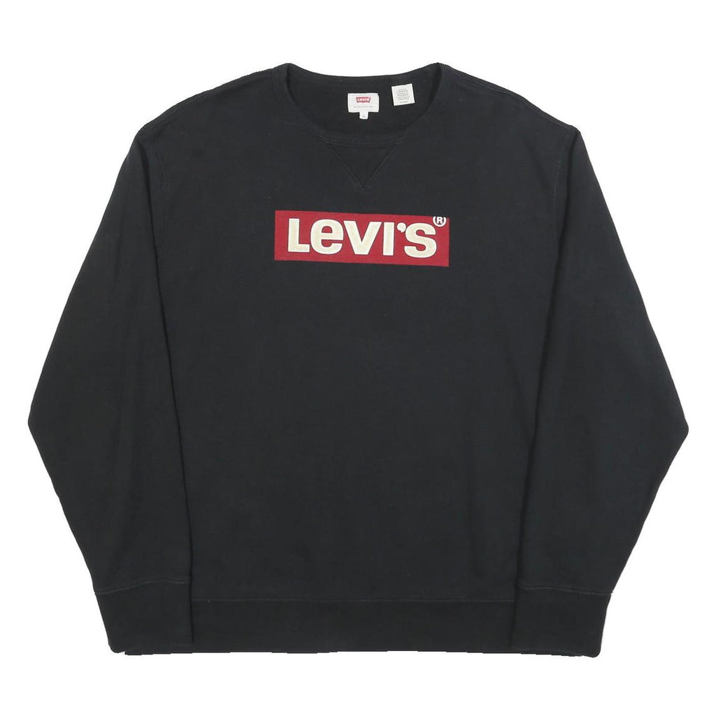 LEVI'S Mens Black Crew Neck XL Cotton Blend Logo Sweatshirt Pullover Casual