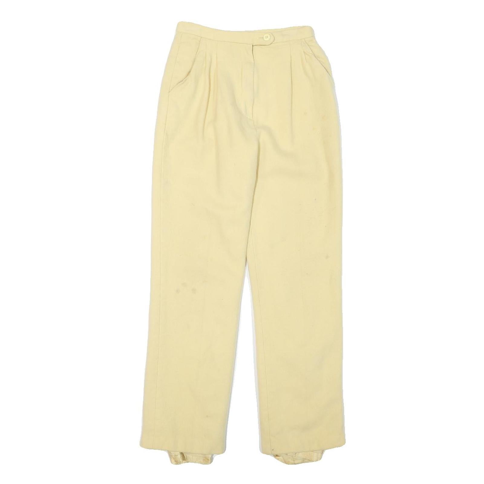 Womens Cream Wool Regular Fit Straight Leg Trousers W22 L25 Zip Closure