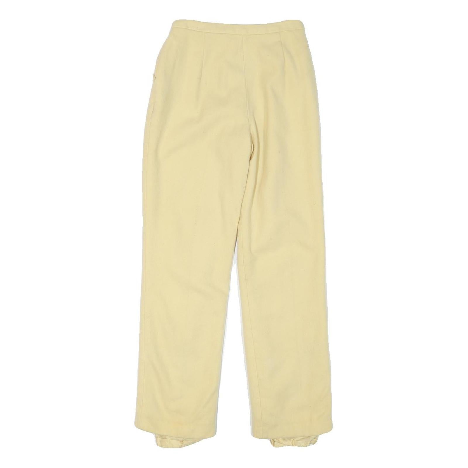 Womens Cream Wool Regular Fit Straight Leg Trousers W22 L25 Zip Closure
