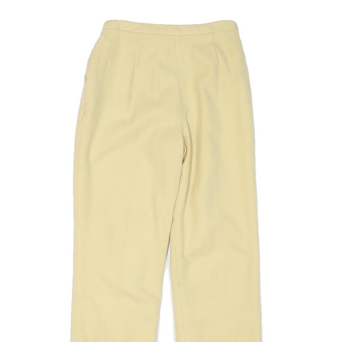 Womens Cream Wool Regular Fit Straight Leg Trousers W22 L25 Zip Closure