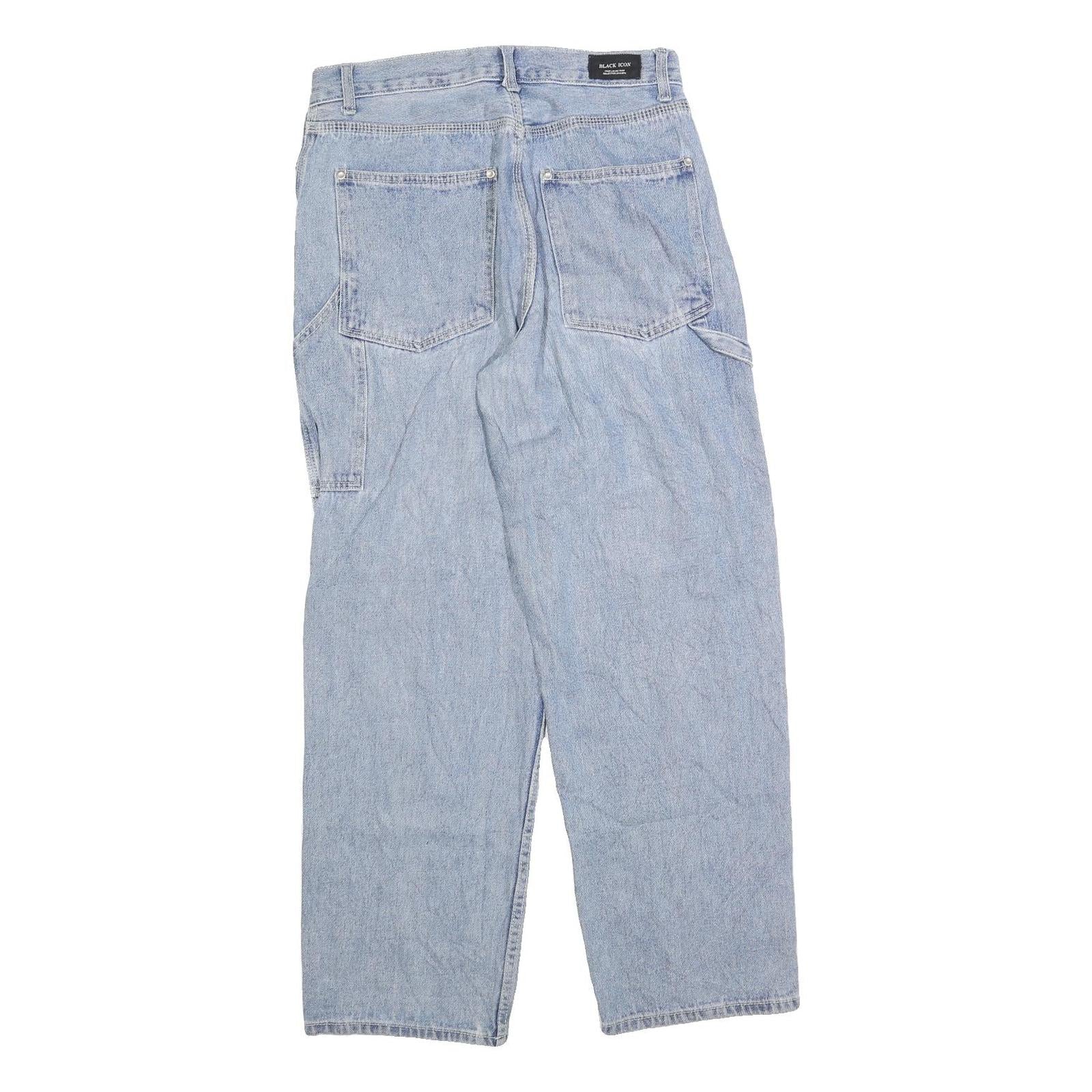 BLACK ICON Mens Jeans Blue Relaxed Straight Denim Light W30 L30 Casual Workwear