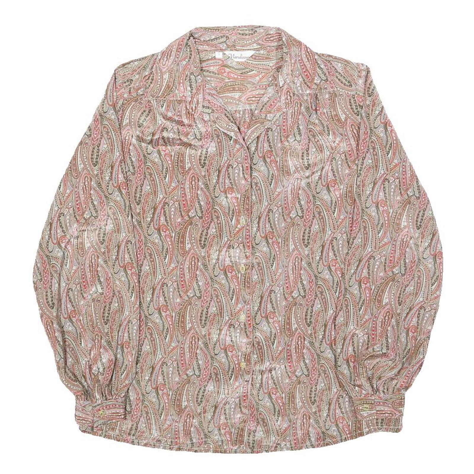 MARULINNE Womens Pink Beige Printed Blouse Long Sleeve Point Collar M