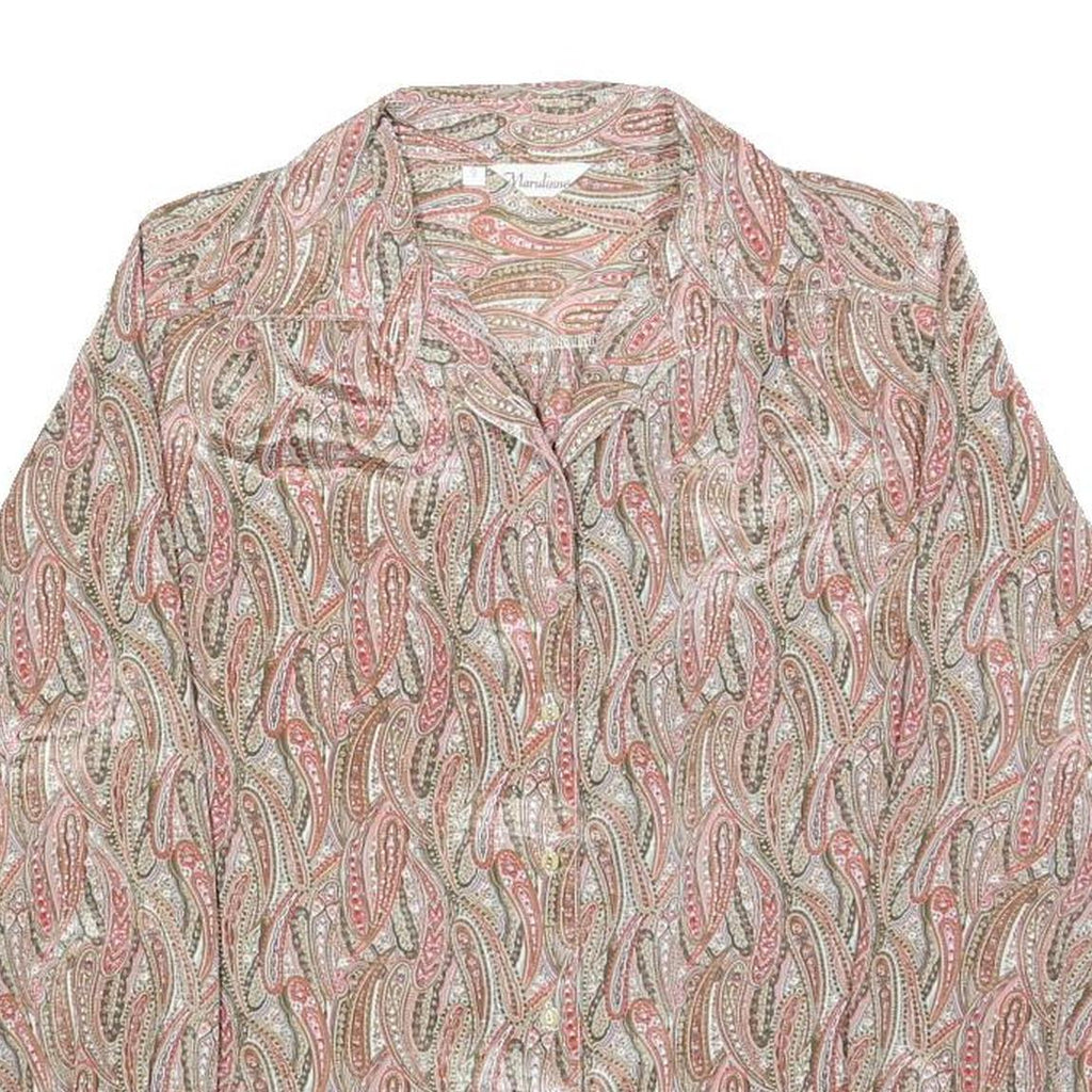 MARULINNE Womens Pink Beige Printed Blouse Long Sleeve Point Collar M