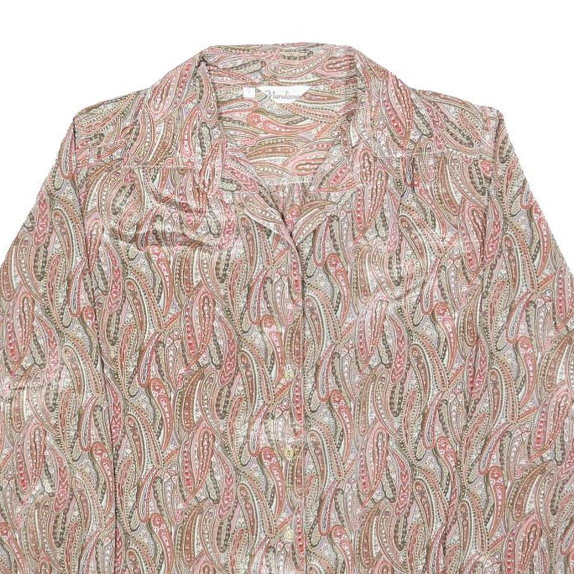 MARULINNE Womens Pink Beige Printed Blouse Long Sleeve Point Collar M